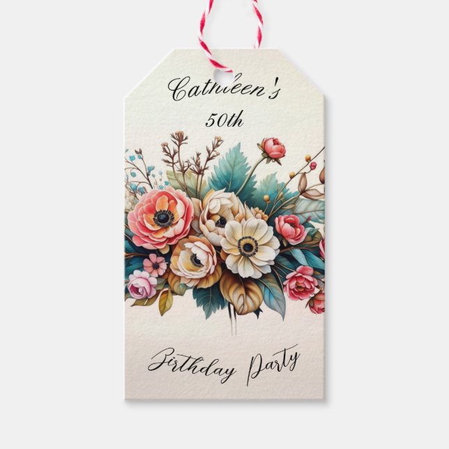 Personalised Floral Birthday Party Gift Tag (Front)