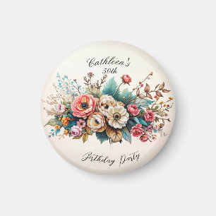 Personalised Floral Birthday Party Magnet
