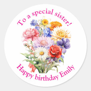Personalised Floral Birthday Sticker for a Special