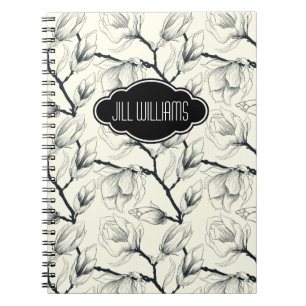Personalised Floral Black and White Pattern Notebook