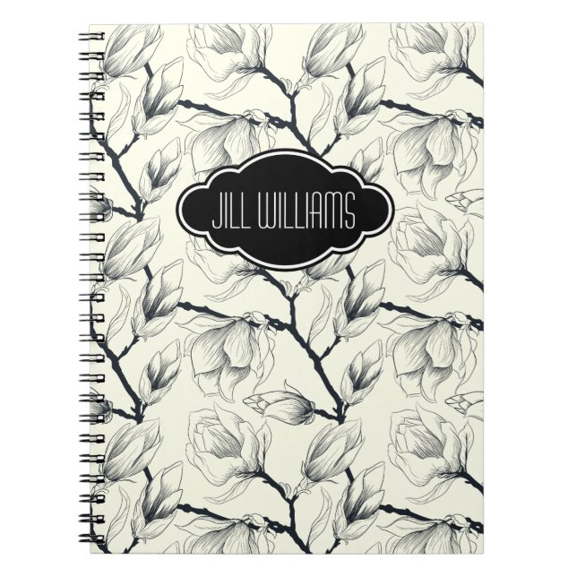 Personalised Floral Black and White Pattern Notebook (Front)