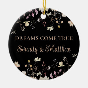 Personalised Floral Black Boho Wedding Keepsake Ceramic Ornament
