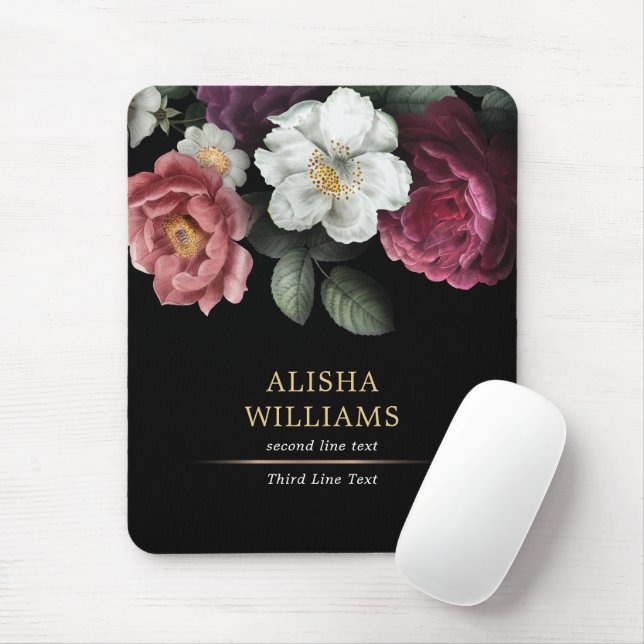 Personalised Floral Black Luxury Mouse Pad (With Mouse)