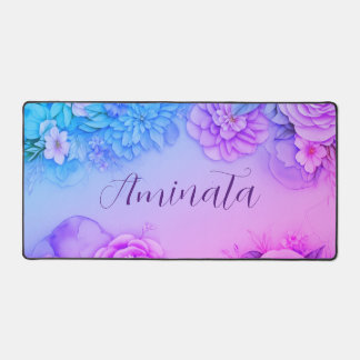 Personalised Floral Bliss Desk Mat In Pastel Blue