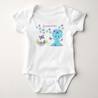 Personalised Floral Blue Baby Dinosaur Bodysuit