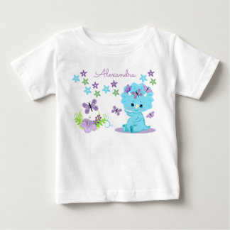 Personalised Floral Blue Baby Dinosaur T-Shirt
