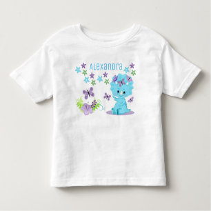 Personalised Floral Blue Baby Dinosaur Toddler T-Shirt
