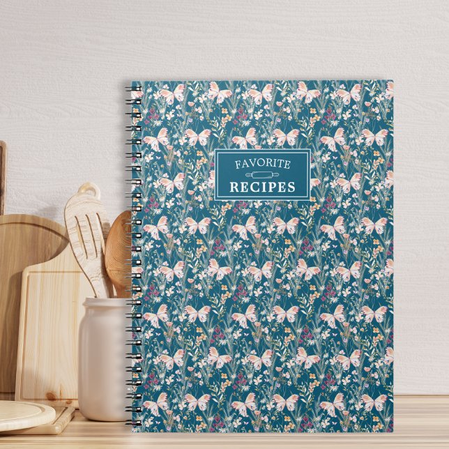 Personalised Floral Blue Boho Favourite Recipes Notebook (Creator Uploaded)