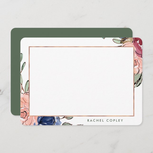Personalised Floral Blue Pink Elegant Stationery Card (Front/Back)