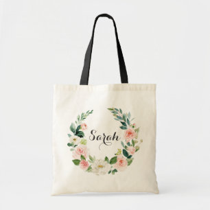 Personalised Floral Blush Greenery Tote Bag