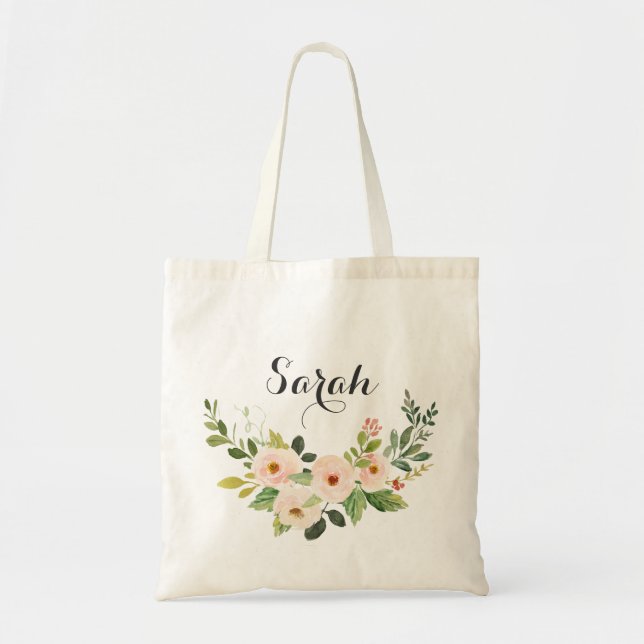 Personalised Floral Blush Greenery Tote Bag (Front)