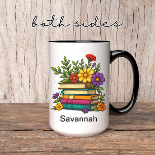 Personalised Floral Book Mug, Gift for Book Lovers Mug