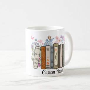 Personalised Floral Books Mug,Gift for Book Lovers Coffee Mug