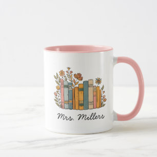 Personalised Floral Books Mug, teacher coffee mug, Mug
