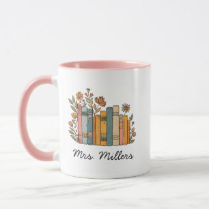 Personalised Floral Books Mug, teacher coffee mug, Mug