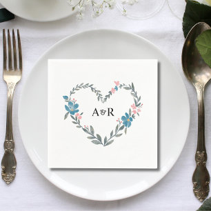 Personalised Floral Botanical Heart Shaped Wedding Napkin