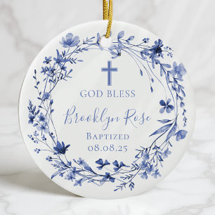 Personalised Floral Boy Girl Baptism Photo Ceramic Ornament