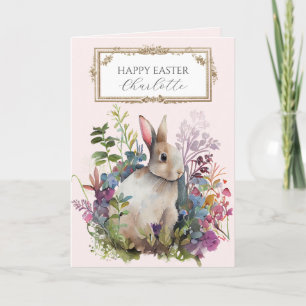 Personalised Floral Bunny Easter Card