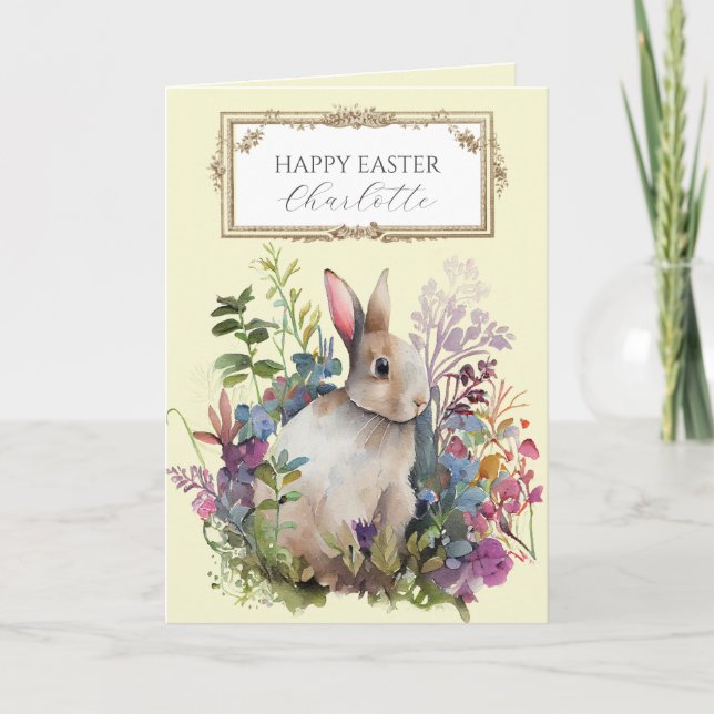 Personalised Floral Bunny Easter Card (Front)