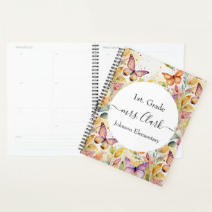 Personalised floral butterflies teacher lesson planner