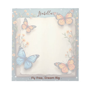 Personalised Floral Butterfly Custom Name & Quote Notepad