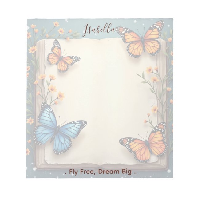 Personalised Floral Butterfly Custom Name & Quote Notepad (Front)