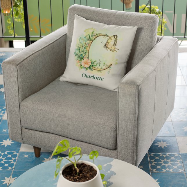 Personalised Floral Butterfly Letter C Monogram Cushion (Creator Uploaded)