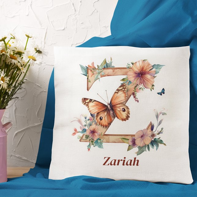 Personalised Floral Butterfly Letter Z Monogram Cushion (Creator Uploaded)