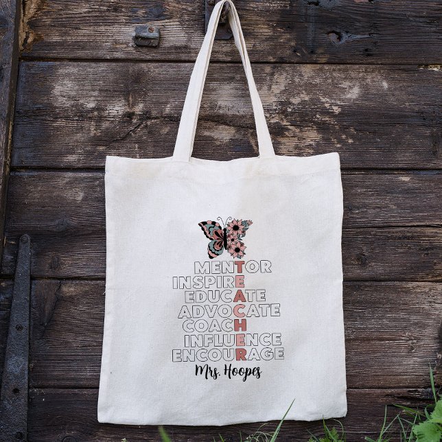 Personalised Floral Butterfly Stylish Cute Teacher Tote Bag (Creator Uploaded)
