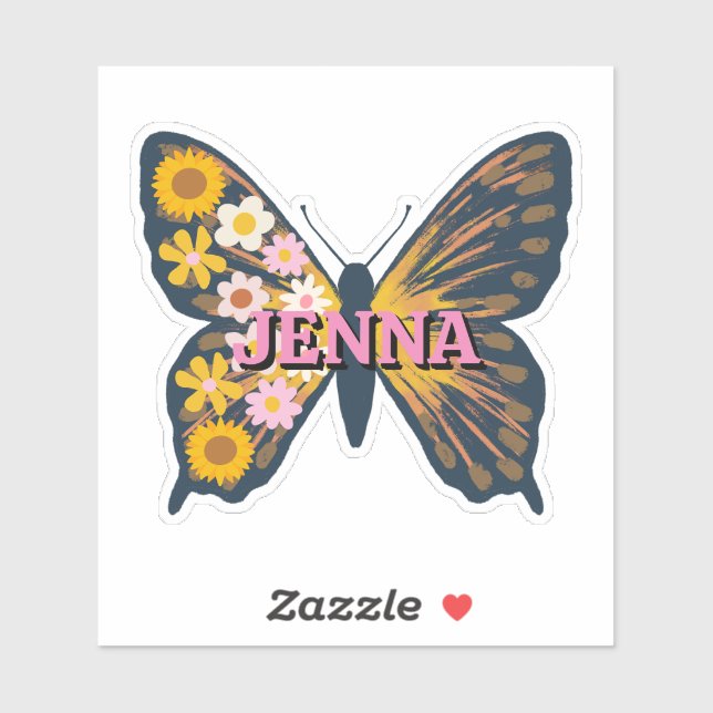 Personalised Floral Butterfly Vinyl Sticker (Sheet)