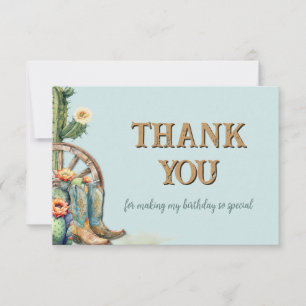 Personalised Floral Cactus Boots Theme Thank You Card