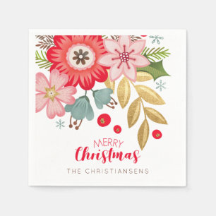 Personalised Floral Christmas Party Napkin