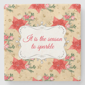 Personalised Floral Christmas Pattern Stone Coast Stone Coaster