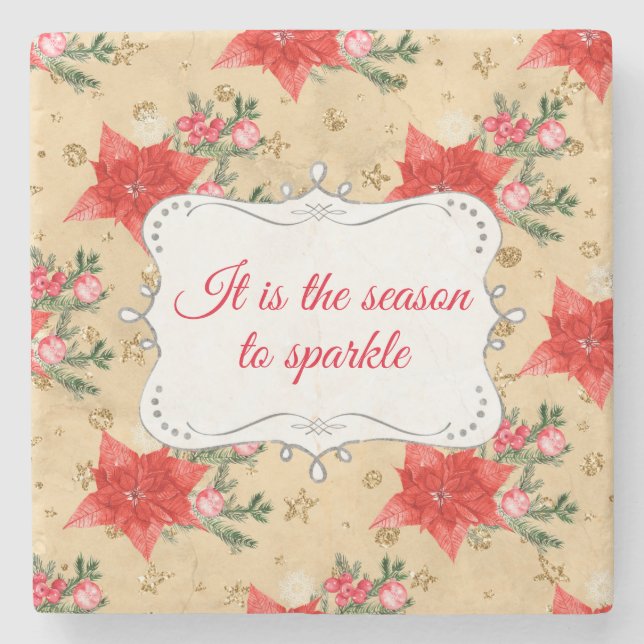 Personalised Floral Christmas Pattern Stone Coast Stone Coaster (Front)