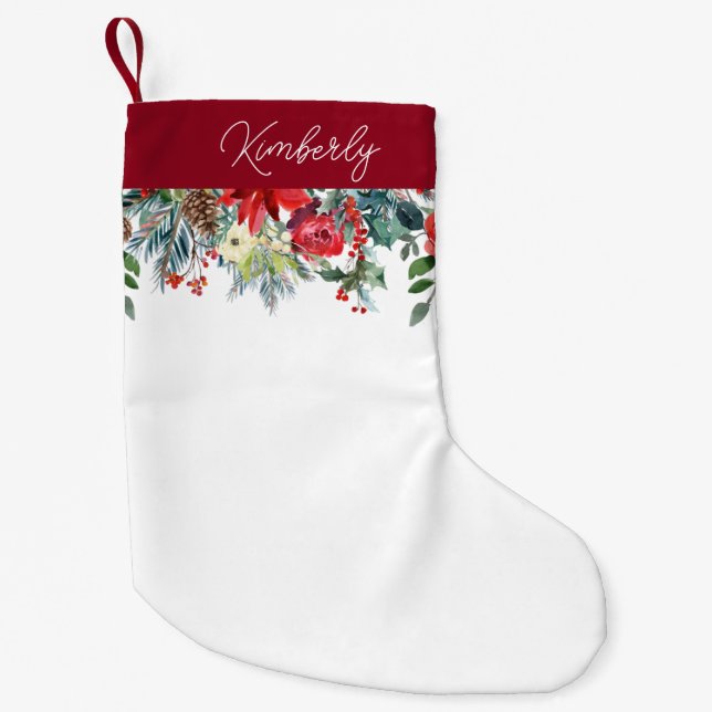 Personalised Floral Christmas Small Christmas Stocking (Front)
