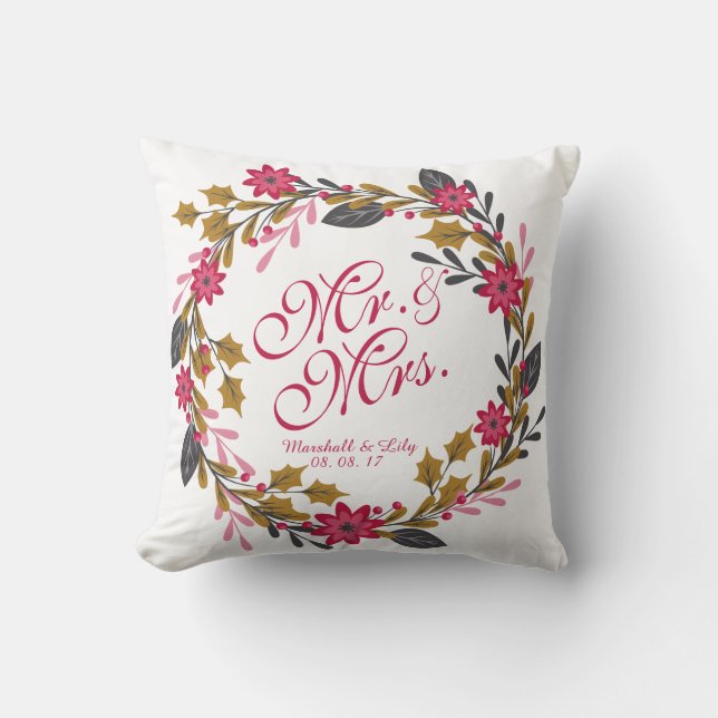 Personalised Floral Christmas Wedding Pillow (Front)