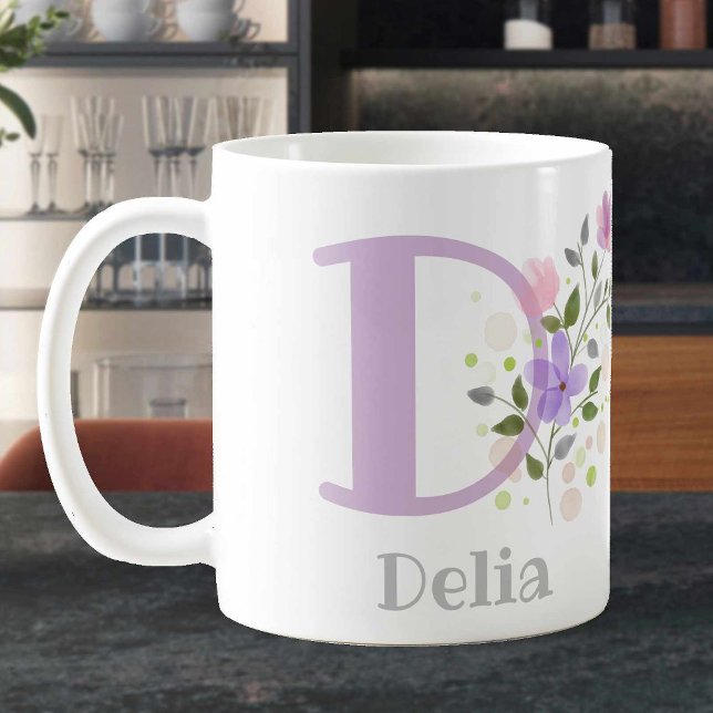 Personalised Floral Coffee Mug with Name Delia. (Creator Uploaded)