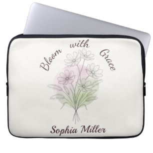 Personalised Floral Cosmos Botanical Custom Name Laptop Sleeve