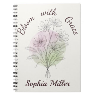 Personalised Floral Cosmos Botanical Custom Name Notebook