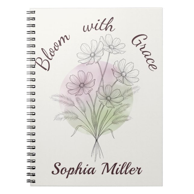 Personalised Floral Cosmos Botanical Custom Name Notebook (Front)