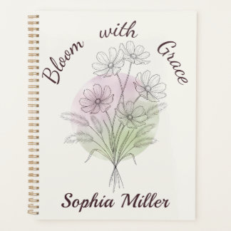 Personalised Floral Cosmos Botanical Custom Name Planner