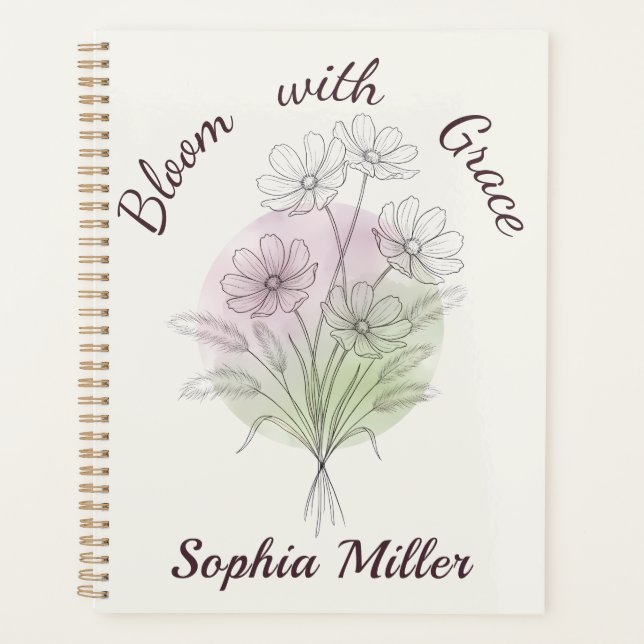 Personalised Floral Cosmos Botanical Custom Name Planner (Front)