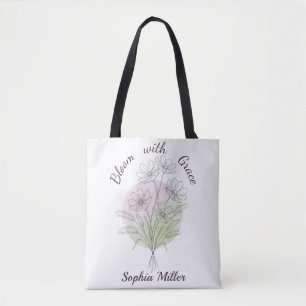Personalised Floral Cosmos Botanical Custom Name Tote Bag