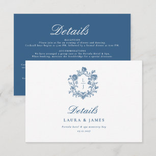 Personalised Floral Crest Wedding Details Navy RSVP Card