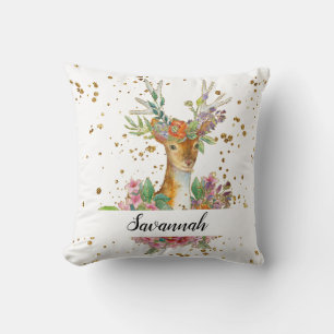 Personalised Floral Deer Cushion