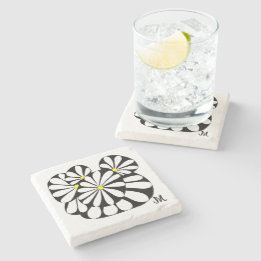 Personalised Floral Design in Black & White | Stone Coaster