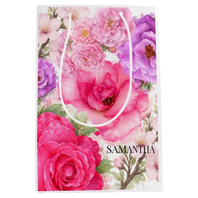 Personalised Floral Design Medium Gift Bag (Front)