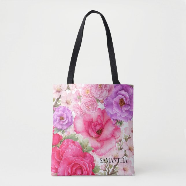 Personalised Floral Design Tote Bag (Front)