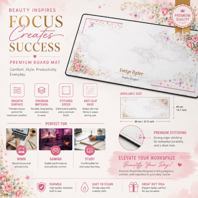 Personalised Floral Desk Mat - Elegant Workspace  (Creator Uploaded)