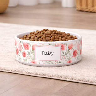 Personalised Floral Dog Bowl with Name